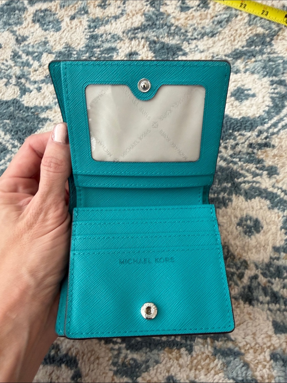 MICHAEL KORS Teal Pebble Leather Card Holder